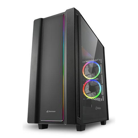 Case Gaming RGB Sharkoon REV220 Mid Tower Ventiladores 5 De 120MM Con Vidrio Lateral Y Efecto Fibra De Carbono