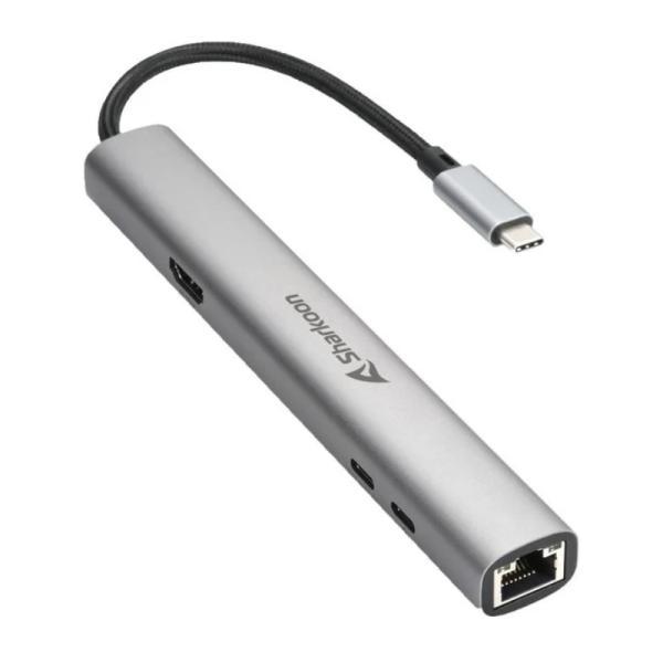 Adaptador Sharkoon Officepal Combo USB-C A USB-A Y USB-C Conexión HDMI Y RJ45