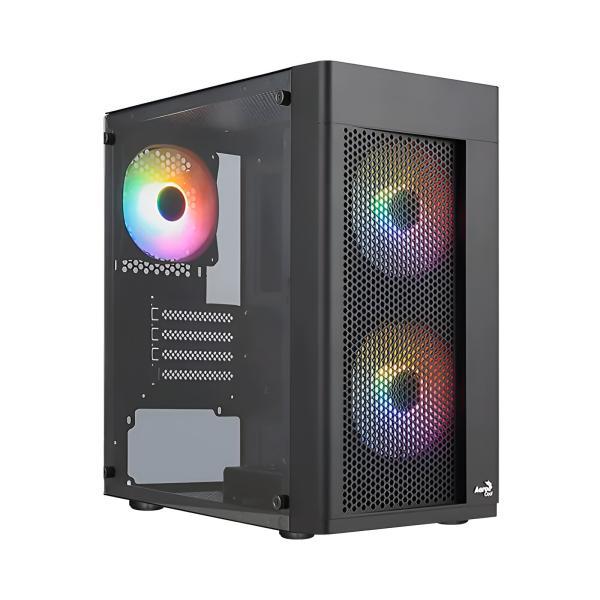 Case Gaming RGB Aerocool Hexform G-BK-V2 Mini Tower Ventiladores 3 De 120MM Con Vidrio Lateral Y Malla Frontal
