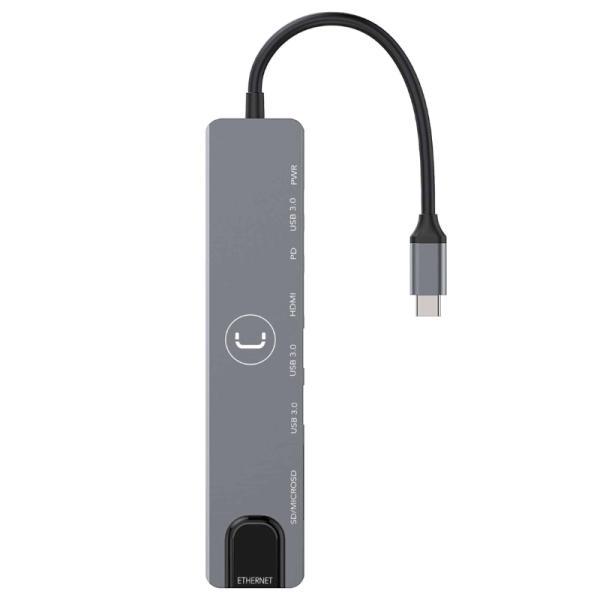 Hub Unno Tekno HB1109SV USB-C 8 Puertos 1 HDMI 1 RJ45 2 USB-C 2 USB-A 2 Ranuras Micro Sd 5 Gbps