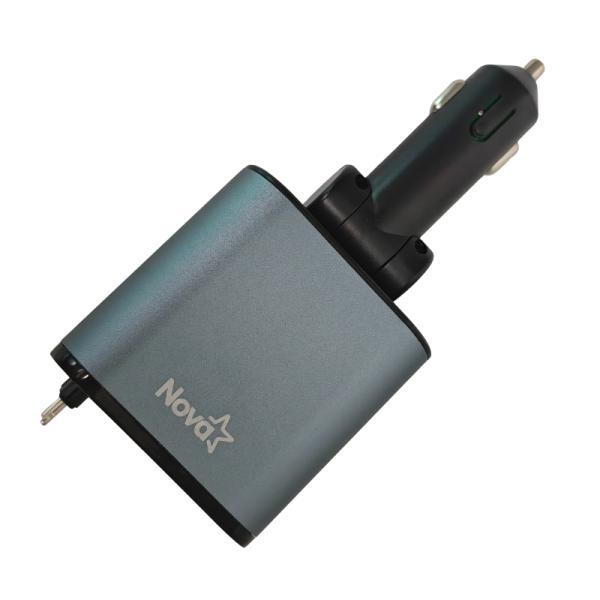 Cargador De Carro Retráctil Nova 120W Con Pantalla USB-C / Lightning / USB-A