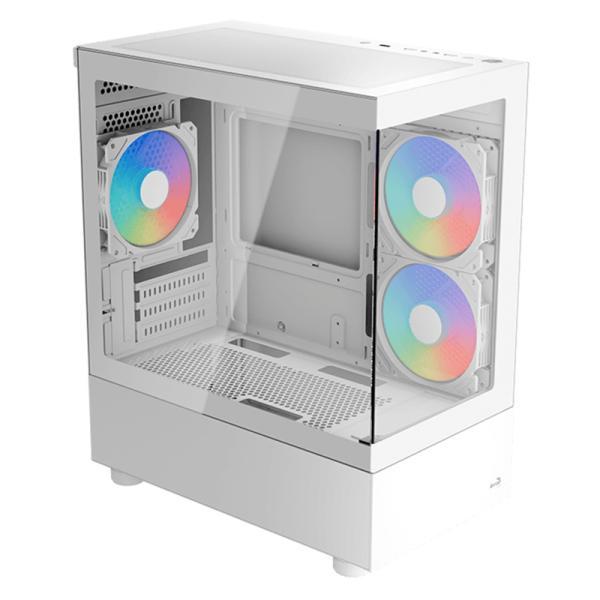 Case RGB Aerocool Viewport MINI-G-WT-V2 Mini Tower Ventiladores 3 De 120MM Con Vidrio Frontal, Lateral Y Malla