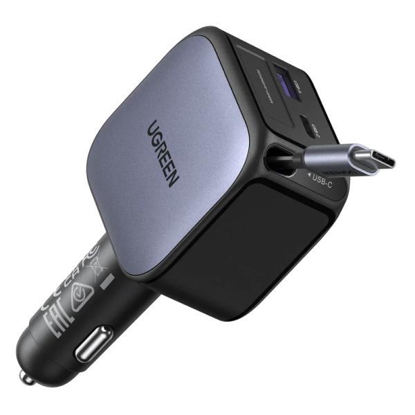 Cargador De Carro Retractil Ugreen EC602 60W USB-C + USB-A