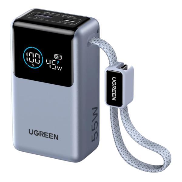 Power Bank Ugreen PB727 Nexode Pro 10000MAH Cable USB-C Integrado Con Pantalla Digital Y Carga Rápida 55W