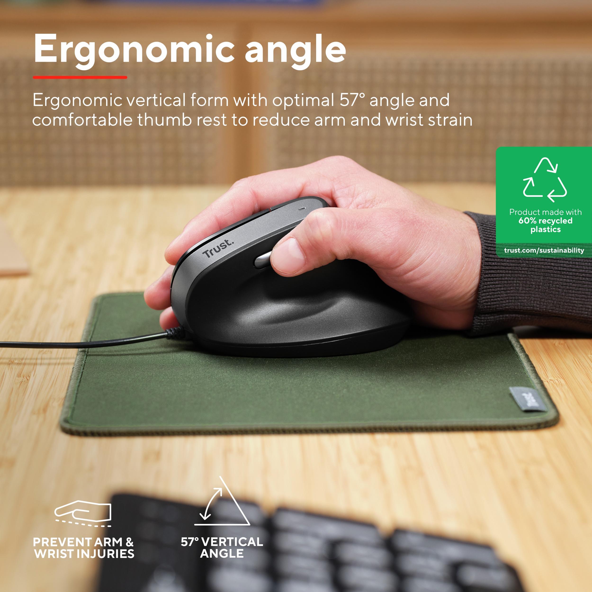 Trust mouse ergonomico alambrico color negro angulo vertical - 25144