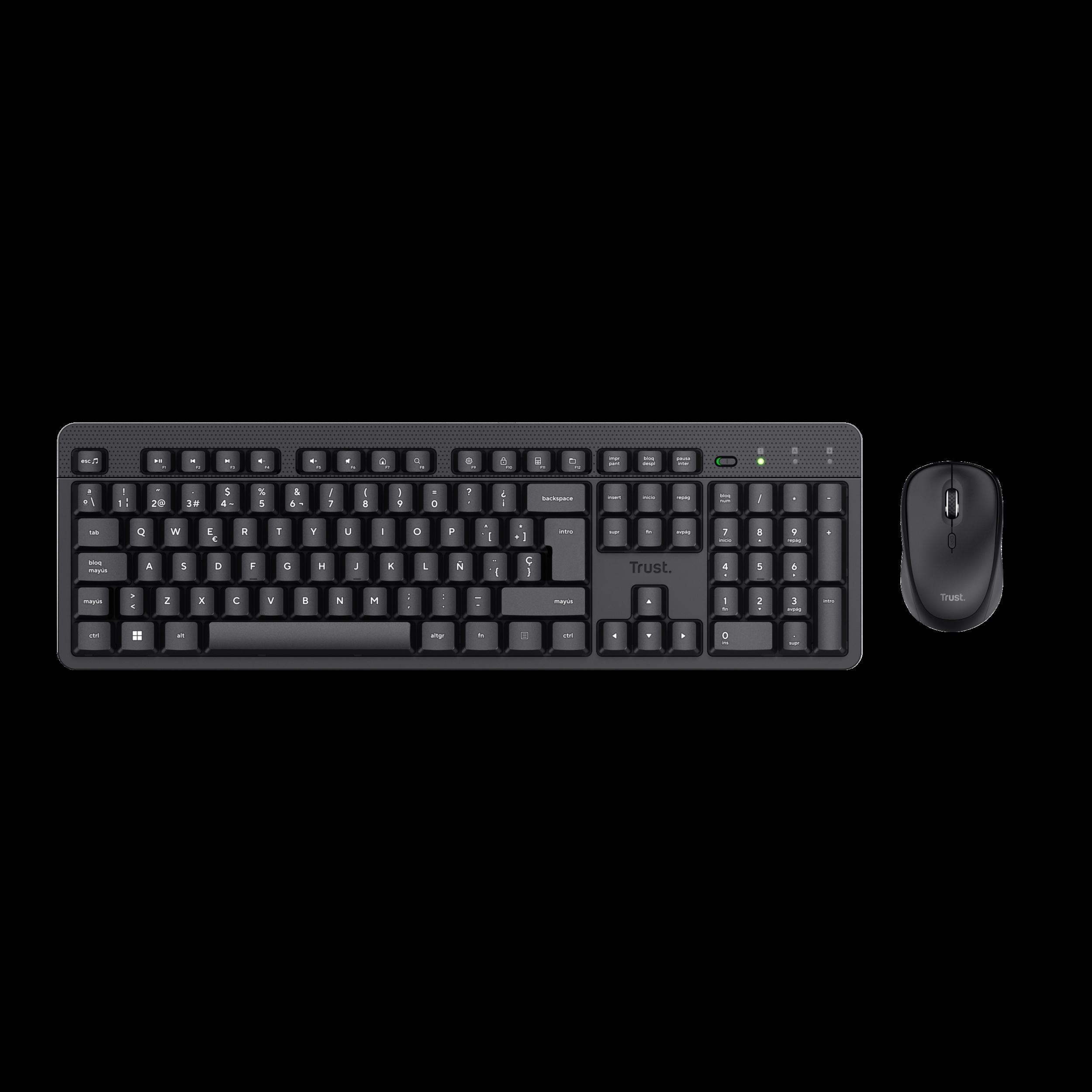 Trust combo de teclado y mouse inalámbricos y silenciosos ES ODY II - 25020